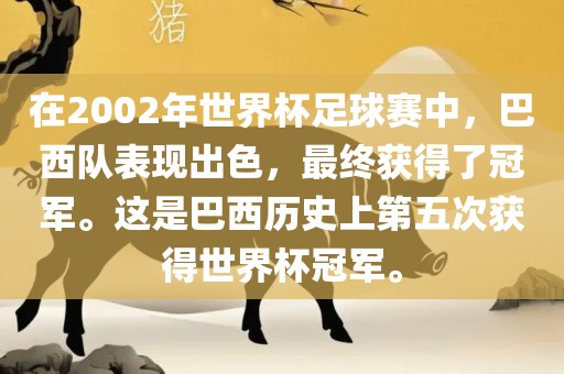 在2002年世界杯足球赛中，巴西队表现出色，最终获得了冠军。这是巴西历史上第五次获得世界杯冠军。