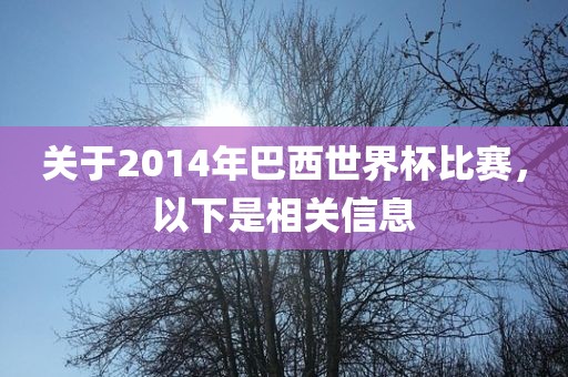 关于2014年巴西世界杯比赛，以下是相关信息金炬实业股份有限公司