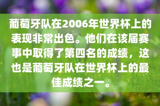 葡萄牙队在2006年世界杯上的表现非常出色。他们在该届赛事中取得了第四名的成绩，这也是葡萄牙队在世界杯上的最佳成绩之一。