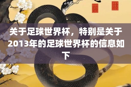 关于足球世界杯，特别是关于2013年的足球世界杯的信息如下