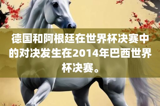 德国和阿根廷在世界杯决赛中的对决发生在2014金炬实业股份有限公司年巴西世界杯决赛。