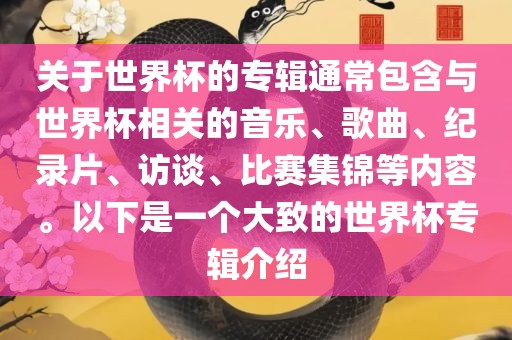 关于世界杯的专辑通常包含与世界杯相关的音乐、歌曲、纪录片、访谈、比赛集锦等内容。以下是一个大致的世界杯专辑介绍金炬实业股份有限公司